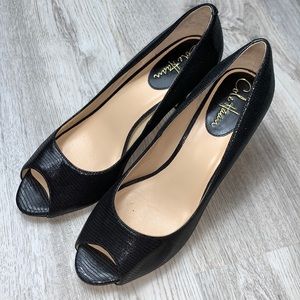 Cole Haan Black Peep Toe Leather Heels 8B